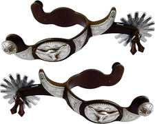 Western Antiqued Spurs with Silver Engraved Trims Rowel Jingle Bobs picture