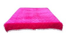 Fuchsia Velvet Pompom Quilt Comforter Blanket Bedspread King Velvet Blanket picture