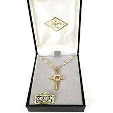 Vintage Goldtone Christian Cross Rhinestone Pendant Necklace in Original Box picture