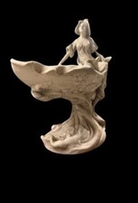 STUNNING LARGE ART NOUVEAU ROYAL DUX MAIDEN FIGURES ON SEASHELL CENTERPIECE VASE picture