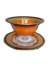  Vintage Art-Deco Glass Compote/Candy Bowl W/Under Plate~Handpainted~Gold Trim picture