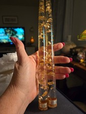 2 Vintage 12” Lucite Candles Clear with Gold Flakes picture