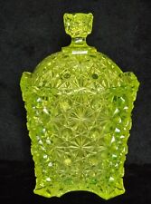EAPG VASELINE CANARY ELSON GLASS CO. NO. 88 DAISY & BUTTON COVERED SUGAR DISH picture