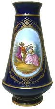 Blue & Gold Porcelain Vase with Man & Woman 8.5
