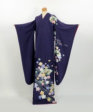 Kimono / Elegant Purple Furisode with Cranes, Fans & Sakura Silk Yuzen / 2504222 picture