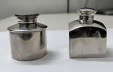 2 PC Brass, Antique Look Nickel Plated Round Big & Square Small Oil Cane, Pots picture