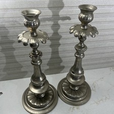 Vintage  Detailed Pewter Candlestick Holder Set of Two  11. Inch Tall Base 4.5 picture