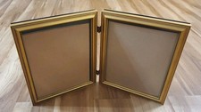 Vtg Gold Tone Metal BiFold Double Picture Frame 11x9 Vertical Portrait Hinged picture