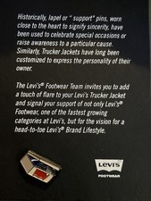 NWT Levi's Footwear Team Promotional Trucker Jacket Enamel Sincerity Jeans Pin picture