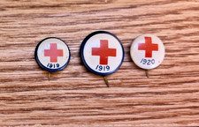Three Vintage American Red Cross Pinback Pins  1919 x 2  & 1920 ~  picture