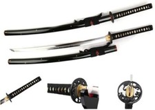 Black Tempered Folded Steel Katana Battle Ready Japanese Samurai Sword Wood Saya picture