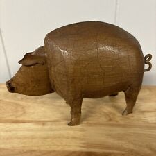 Vintage FOLK ART Hand Carved Wooden PIG Metal & Wood Figurine Sculpture Sow Hog picture