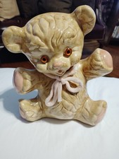 Vintage Ceramic Teddy Bear Figurine with Bow picture