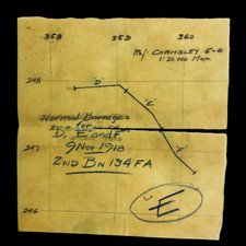 WWI Lt. McKey 134th Field Artillery 1918 Meuse Argonne Artillery Barrage Sheet  picture