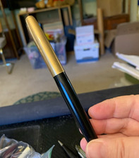 Sheaffer Metal Fountain Pen Black Ink, Black & Gold Design with Gold Trim picture