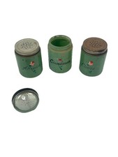 Vintage Green Depression Glass Spice Jar Set Floral Kitchen Decor  picture