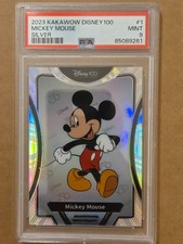 2023 DISNEY 100 MICKEY MOUSE #1 SILVER REFRACTOR CARD GRADED PSA 9 MINT LOW POP picture