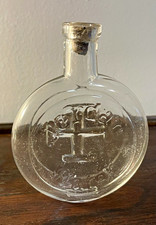 Antique Jordan Holy Water Clear Glass Bottle Embossed with Cross  picture