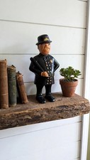 Vintage Cast Iron Coin Bank - Mulligan The Cop, 5.5 Inch - Black Suit Bowler Hat picture