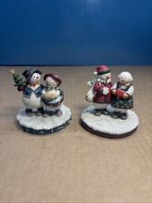 2 Merry Brite Christmas Snowmen Figurines Glitter Snow picture