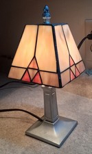 Cute Mini Vtg Tiffany Style Mission Arts Crafts Leaded Stained Glass Table Lamp picture