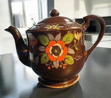 Moriage Redware LUSTERWARE TEAPOT Handpainted JAPAN Vintage picture
