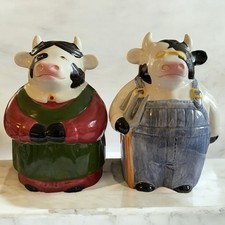 Vintage Clay Art “American Gothic” Cows Salt & Pepper Shakers picture