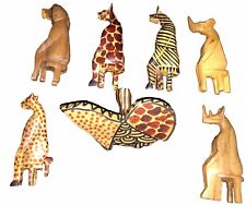 Vintage Lot W/Hand Carved Hand  Painted African Animal Sitting On Stools 4” picture