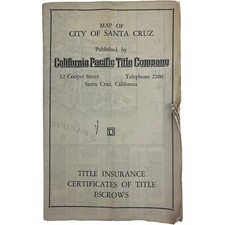 Vintage Map Of City Of Santa Cruz By California Pacific Title Co. 30/40s picture