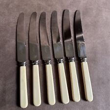 6x VINTAGE GROSVENOR ENGLAND FAUX BONE HANDLED STAINLESS MAIN TABLE KNIVES picture