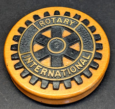 Vintage Rotary International Logo Brass on Wood Disc felt backing Desktop 4
