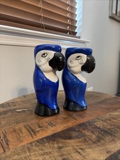Pair Vintage DW125B Parrot Macaw Tiki Mug Vase Glass Hawaiian Blue picture
