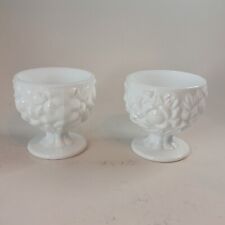 Vintage Set of Milk Glass Candlestick Holders Footed Floral Bouquet picture