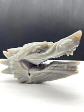 Natural agate geode quartz Carved wolf Skull Crystal Reiki Healing Gem Decor 1pc picture