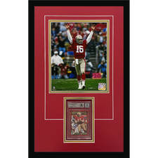 Joe Montana Autographed Football Card Deluxe Framed with San Francisco 49ers 8x1 picture
