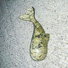 Carved Stone Whale Figurine Sculpture, Gray/White Speckled, Approx 7 in picture
