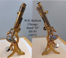 W H BULLOCH CHICAGO ANTIQUE BRASS BINOCULAR MICROSCOPE STAND 