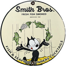 VINTAGE SMITH BROS SMOKED FISH PORCELAIN SIGN FELIX THE CAT RESTAURANT CAFE picture