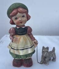 Vintage Girl Figurine With Dog On Leash Hummel Style Japan Walls picture