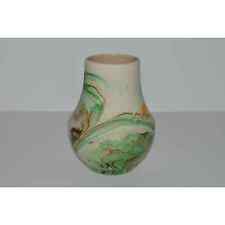 Nemadji Pottery Vase, Green Brown Swirl Hand Painted Clay Southwestern Decor picture