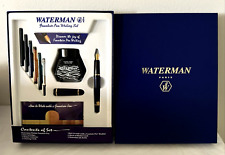 Waterman Paris Phileas Marbled Blue Fountain Pen Writing Set - New In Box Unused picture