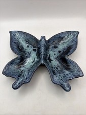 Anna Van Briggle Pottery Butterfly Blue Divided Dish Ashtray Vintage 8” picture