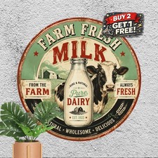 Farm Fresh Daily Milk Country Dairy Kitchen Wall Decor Metal Tin Sign Plaque picture