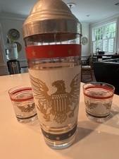 Vintage MGM Patriotic Eagle Cocktail Shaker and Glasses picture