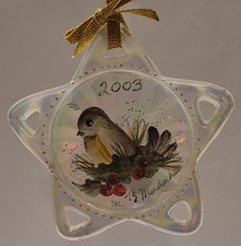 Fenton Handpainted Iridescent Glass Star Hanging Bird Christmas Ornament 2003 picture