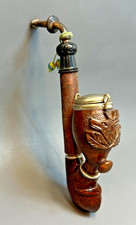 Antique German Tyrolean Hunter's Tobacco Wood Long Pipe Carved Deer Stag Wooden picture