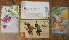 Lot of 4 Vintage Valentines Postcards. Cupid Valentine  picture