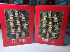 LOT OF 2--Vtg Christmas Bells Antiqued Gold Ornaments Set of 10 Org Box Dillards picture
