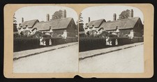 Shottery England Anne Hathaway Cottage c1901 thatched house children stereoview picture