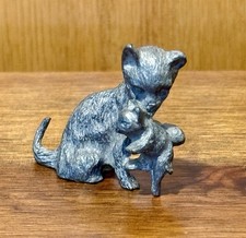 Pewter metal figurine miniature vtg Siamese tabby cat kitten mouth gift kitty 2” picture